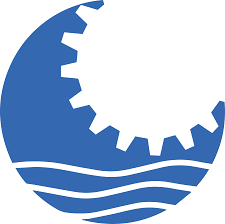 Logotipo EPSEVG redondo con unas olas del mar y un engranaje mecánico