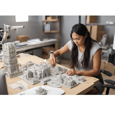 estudiante de ingenieria de diseno industrial y diseño productos montando una maqueta