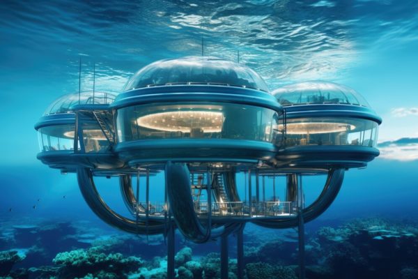 laboratorio futurista submarino para el estudio de ciencias del mar, para estudios de las cc del mar
